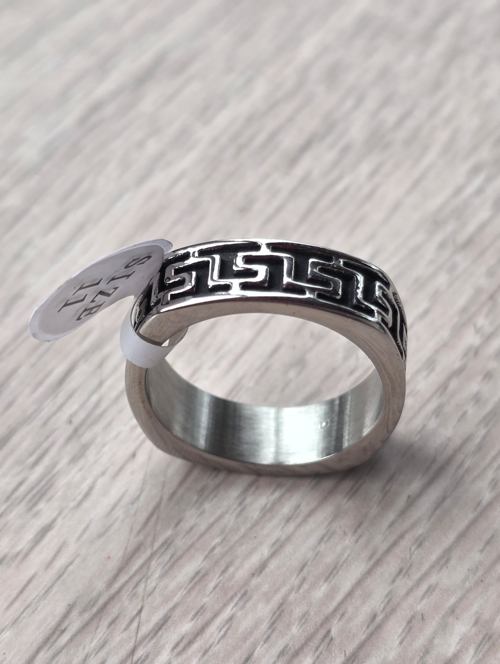 New Staunless Stell Greek Key Band Ring Geometric Size 11 - Picture 3 of 5
